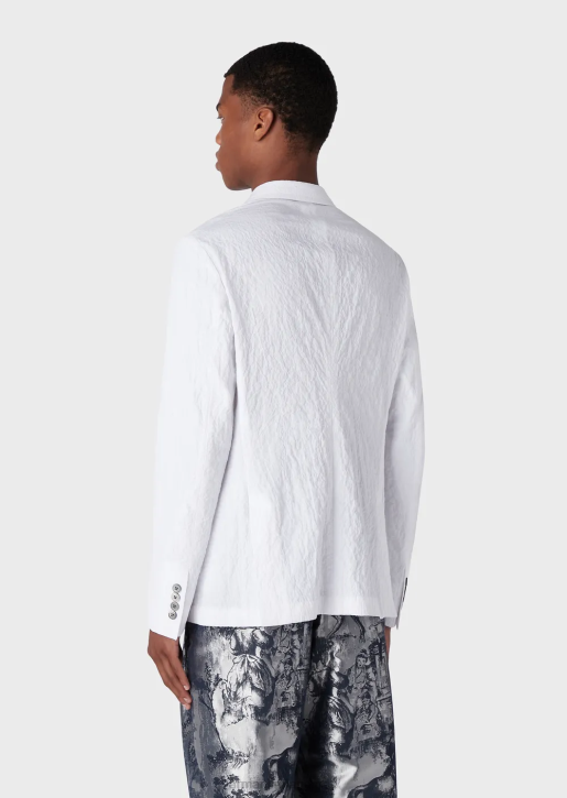 Men 086V1029 Double-Breasted Jacket With Lapels In A Washed-Look Stretch Cotton Armani White