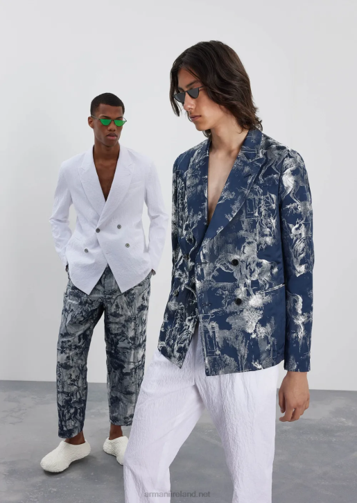 Men 086V1029 Double-Breasted Jacket With Lapels In A Washed-Look Stretch Cotton Armani White