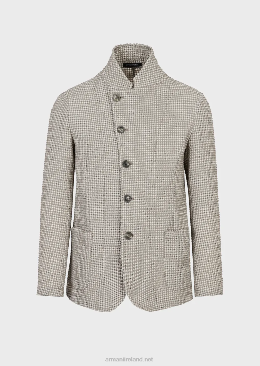 Men 086V1032 3D-Effect Stretch Houndstooth Virgin-Wool Blend Jacket With Guru Collar Armani Brown