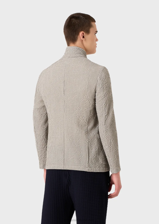 Men 086V1032 3D-Effect Stretch Houndstooth Virgin-Wool Blend Jacket With Guru Collar Armani Brown