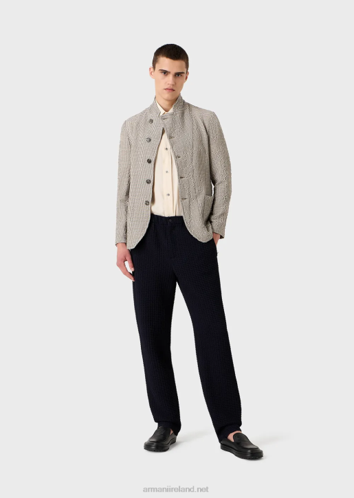 Men 086V1032 3D-Effect Stretch Houndstooth Virgin-Wool Blend Jacket With Guru Collar Armani Brown