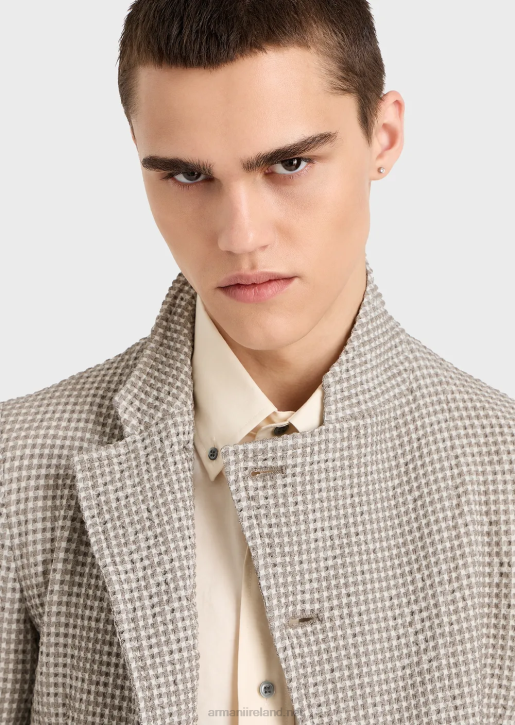 Men 086V1032 3D-Effect Stretch Houndstooth Virgin-Wool Blend Jacket With Guru Collar Armani Brown