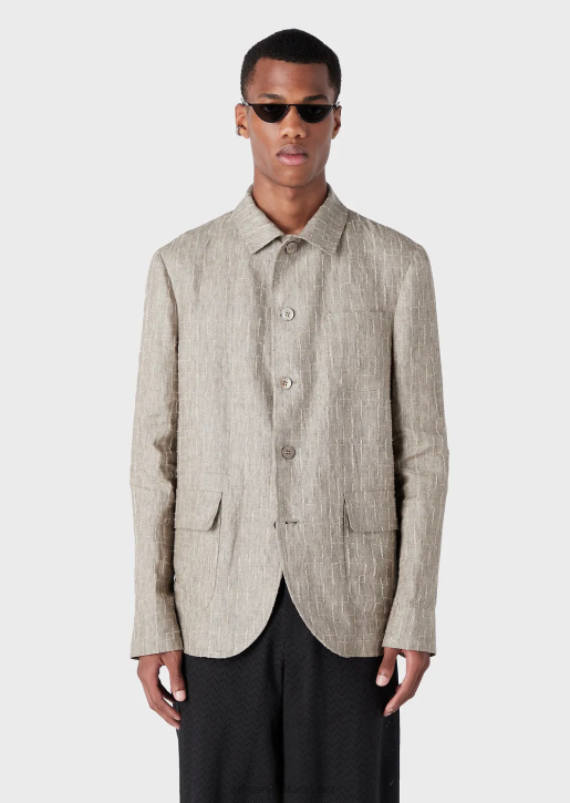 Men 086V1033 Shirt/Jacket In Needle-Punched Faded Linen Armani