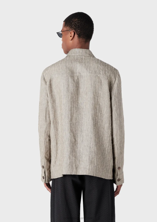 Men 086V1033 Shirt/Jacket In Needle-Punched Faded Linen Armani