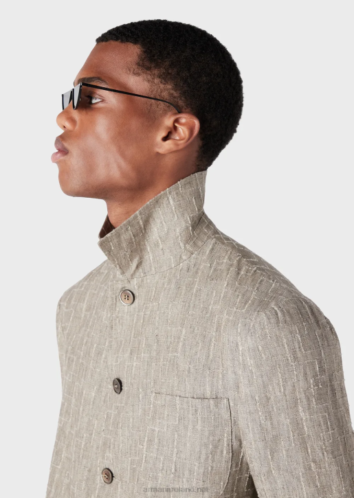 Men 086V1033 Shirt/Jacket In Needle-Punched Faded Linen Armani