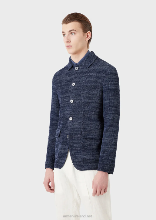 Men 086V1034 Tricot Jacket With Front Pockets Armani Blue
