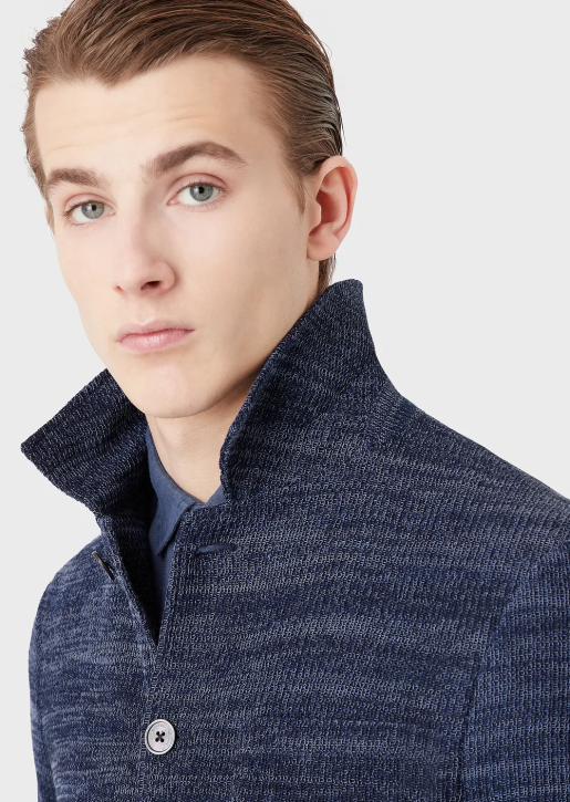 Men 086V1034 Tricot Jacket With Front Pockets Armani Blue
