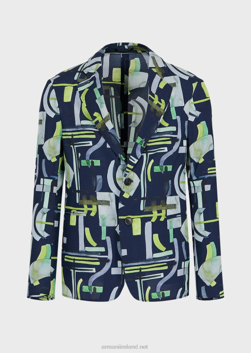 Men 086V1036 All-Over Pattern Lyocell-Blend Single-Breasted Jacket Armani Pattern