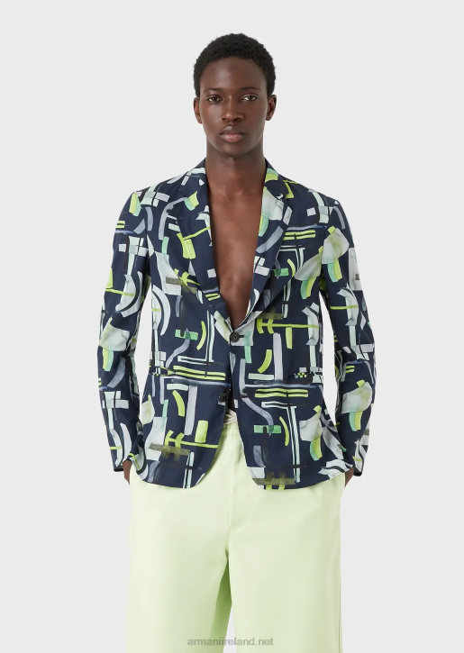 Men 086V1036 All-Over Pattern Lyocell-Blend Single-Breasted Jacket Armani Pattern