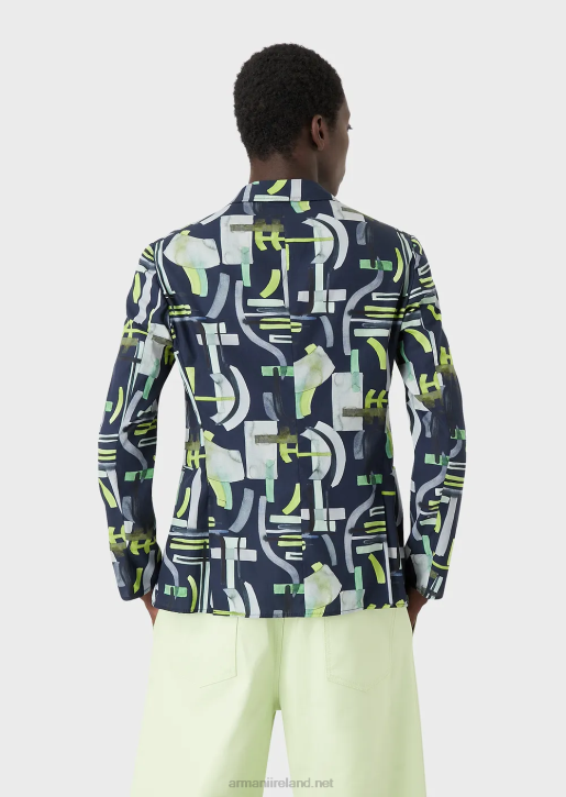 Men 086V1036 All-Over Pattern Lyocell-Blend Single-Breasted Jacket Armani Pattern