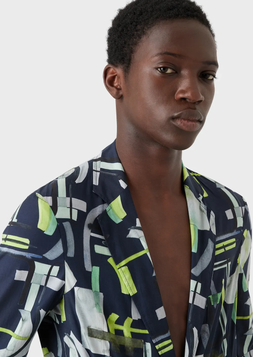 Men 086V1036 All-Over Pattern Lyocell-Blend Single-Breasted Jacket Armani Pattern