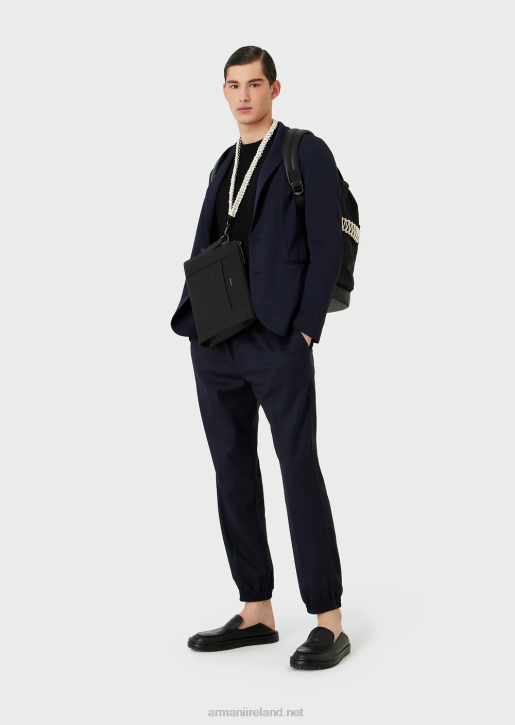 Men 086V1038 Single-Breasted Jacket In 3D Stretch Technical Jersey Armani Navy Blue