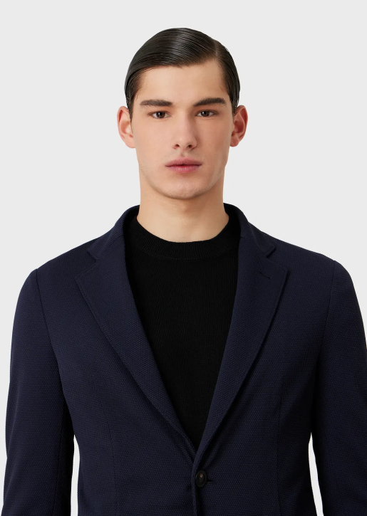 Men 086V1038 Single-Breasted Jacket In 3D Stretch Technical Jersey Armani Navy Blue