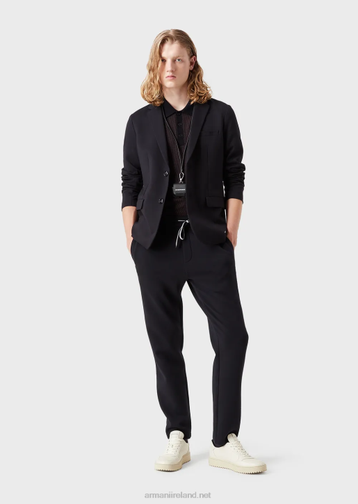 Men 086V1042 Stitched-Jersey Single-Breasted Jacket Armani Navy Blue