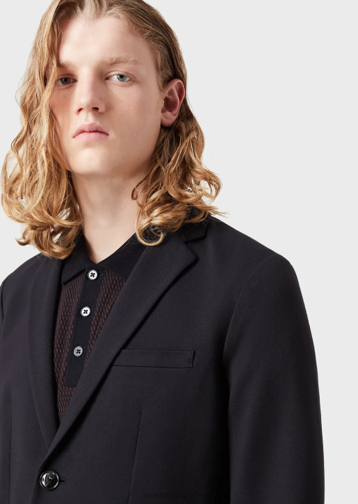 Men 086V1042 Stitched-Jersey Single-Breasted Jacket Armani Navy Blue
