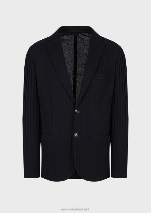 Men 086V1045 Single-Breasted, Jersey Jacket With All-Over Jacquard Motif Armani Navy Blue