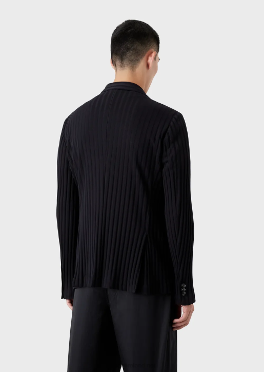 Men 086V1045 Single-Breasted, Jersey Jacket With All-Over Jacquard Motif Armani Navy Blue