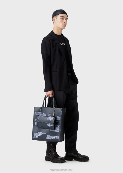 Men 086V1045 Single-Breasted, Jersey Jacket With All-Over Jacquard Motif Armani Navy Blue