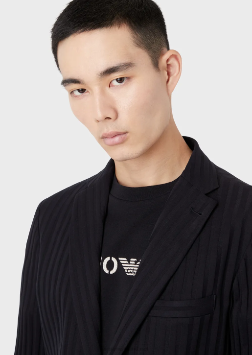 Men 086V1045 Single-Breasted, Jersey Jacket With All-Over Jacquard Motif Armani Navy Blue
