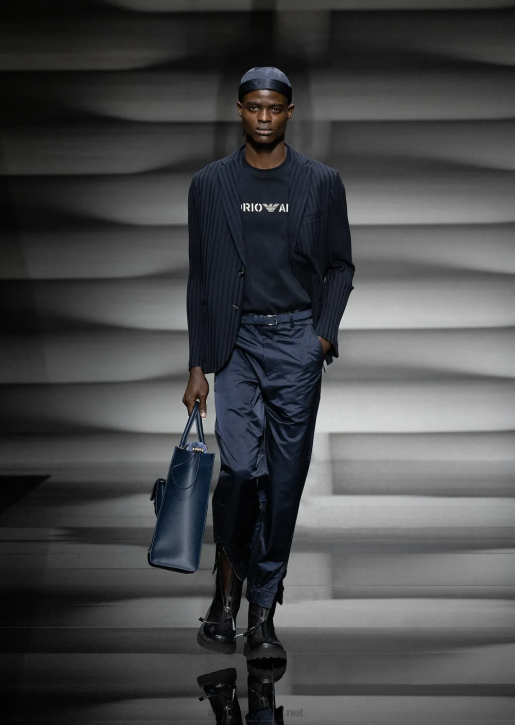 Men 086V1045 Single-Breasted, Jersey Jacket With All-Over Jacquard Motif Armani Navy Blue