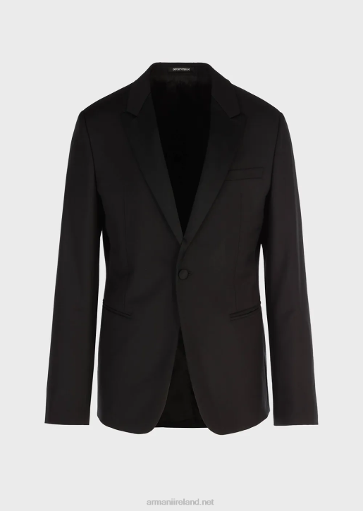 Men 086V1046 Single-Breasted, Worsted Virgin-Wool Jacket Armani Black