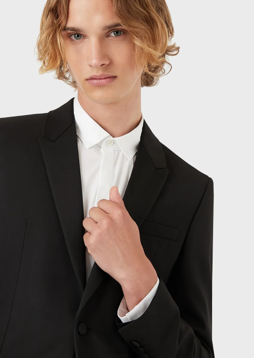 Men 086V1046 Single-Breasted, Worsted Virgin-Wool Jacket Armani Black