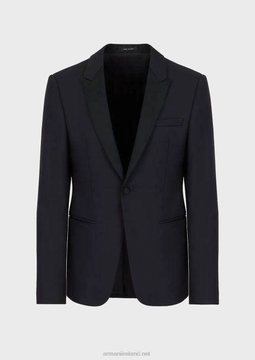 Men 086V1047 Single-Breasted, Worsted Virgin-Wool Jacket Armani Navy Blue