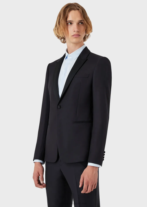 Men 086V1047 Single-Breasted, Worsted Virgin-Wool Jacket Armani Navy Blue