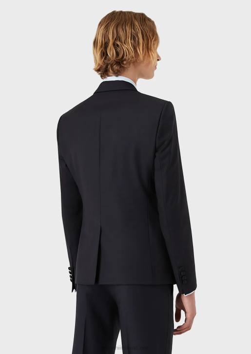 Men 086V1047 Single-Breasted, Worsted Virgin-Wool Jacket Armani Navy Blue