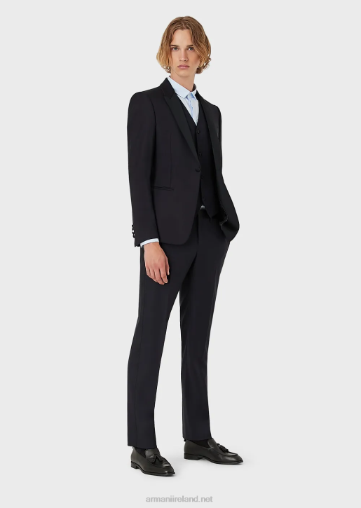 Men 086V1047 Single-Breasted, Worsted Virgin-Wool Jacket Armani Navy Blue