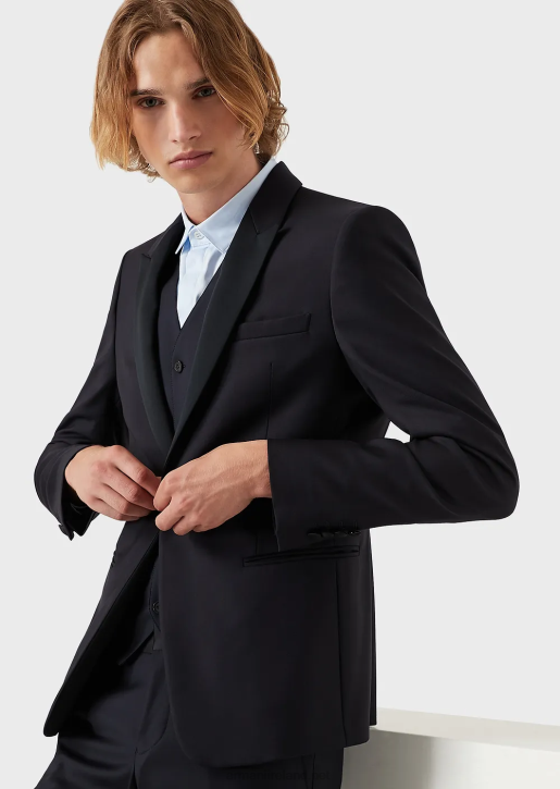 Men 086V1047 Single-Breasted, Worsted Virgin-Wool Jacket Armani Navy Blue