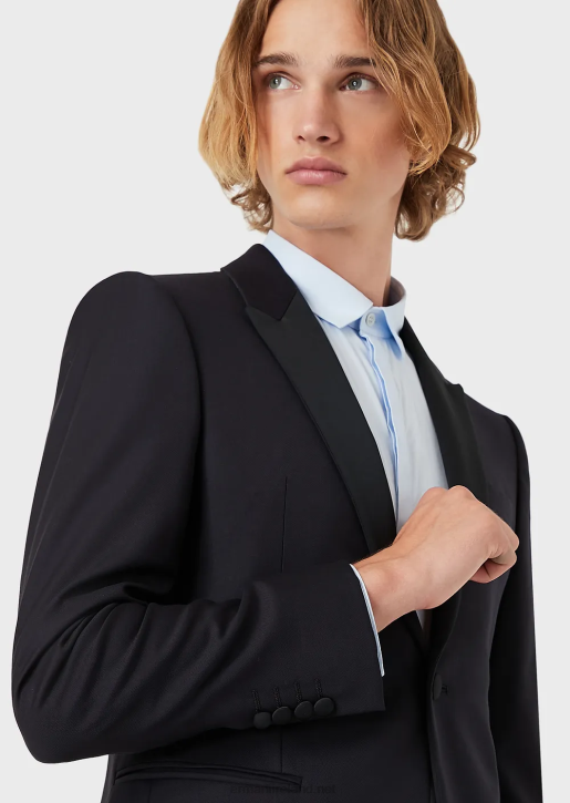 Men 086V1047 Single-Breasted, Worsted Virgin-Wool Jacket Armani Navy Blue