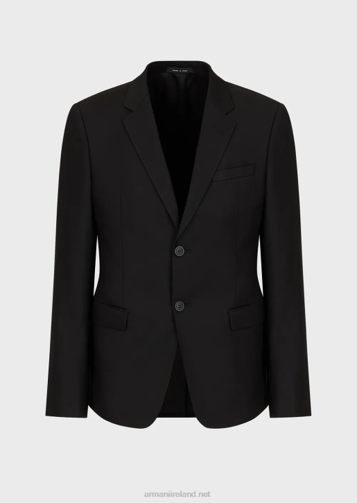 Men 086V1052 Single-Breasted, Worsted Virgin-Wool Jacket Armani Black