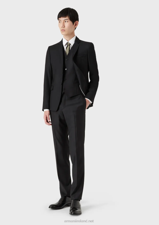 Men 086V1052 Single-Breasted, Worsted Virgin-Wool Jacket Armani Black