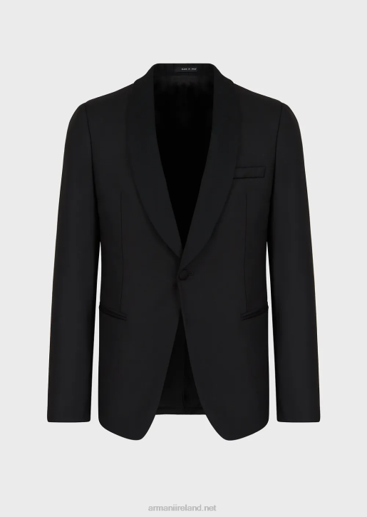 Men 086V1053 Worsted Virgin Wool Jacket With Satin Shawl Lapels Armani Black