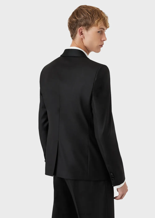 Men 086V1053 Worsted Virgin Wool Jacket With Satin Shawl Lapels Armani Black