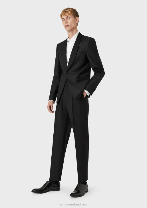 Men 086V1053 Worsted Virgin Wool Jacket With Satin Shawl Lapels Armani Black