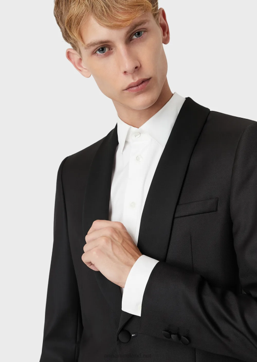 Men 086V1053 Worsted Virgin Wool Jacket With Satin Shawl Lapels Armani Black