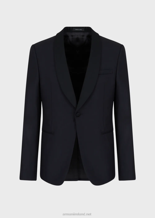 Men 086V1054 Worsted Virgin Wool Jacket With Satin Shawl Lapels Armani Navy Blue