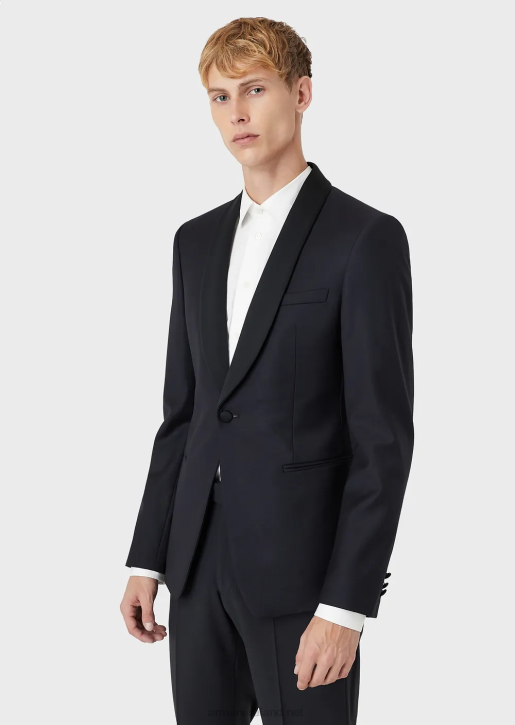 Men 086V1054 Worsted Virgin Wool Jacket With Satin Shawl Lapels Armani Navy Blue