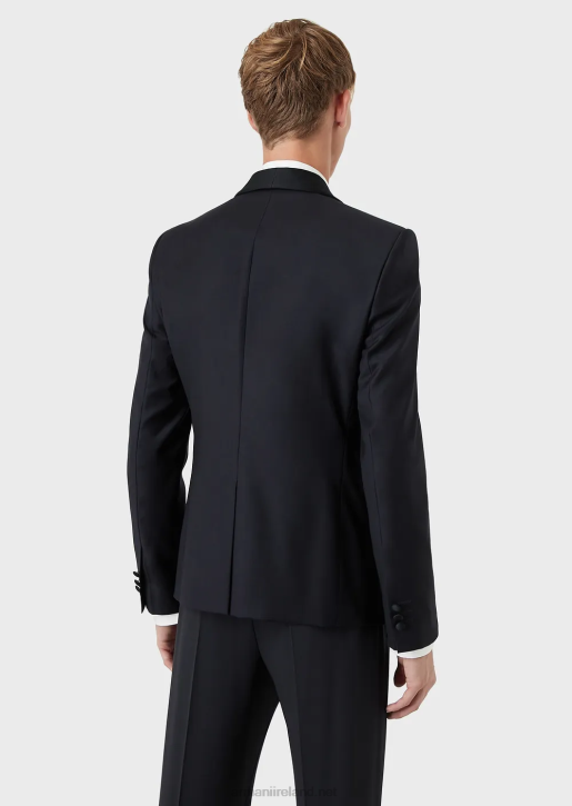 Men 086V1054 Worsted Virgin Wool Jacket With Satin Shawl Lapels Armani Navy Blue