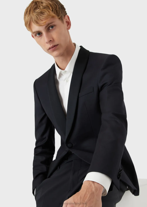 Men 086V1054 Worsted Virgin Wool Jacket With Satin Shawl Lapels Armani Navy Blue