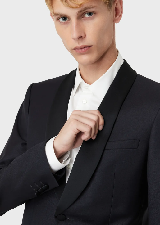 Men 086V1054 Worsted Virgin Wool Jacket With Satin Shawl Lapels Armani Navy Blue