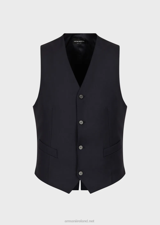 Men 086V1056 Single-Breasted, Worsted Virgin-Wool Gilet Armani Navy Blue