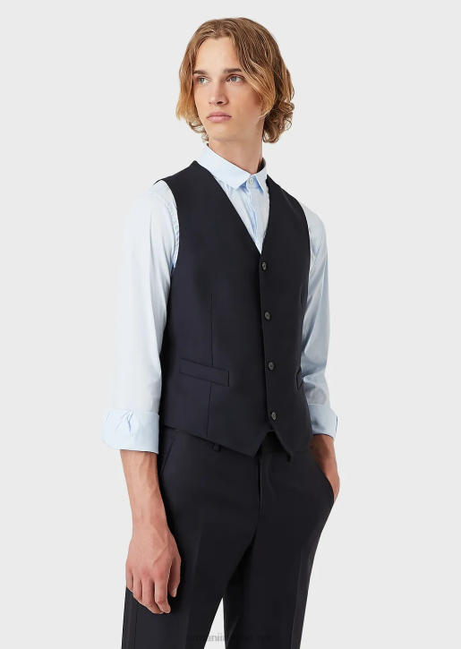 Men 086V1056 Single-Breasted, Worsted Virgin-Wool Gilet Armani Navy Blue