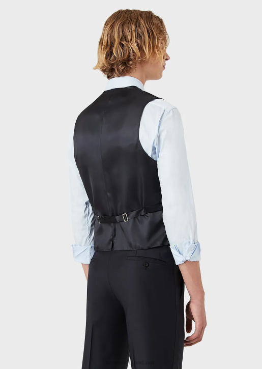 Men 086V1056 Single-Breasted, Worsted Virgin-Wool Gilet Armani Navy Blue