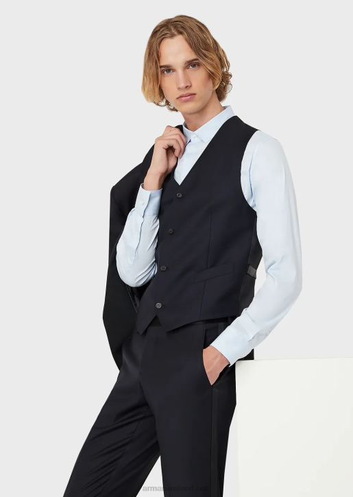 Men 086V1056 Single-Breasted, Worsted Virgin-Wool Gilet Armani Navy Blue