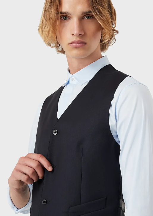 Men 086V1056 Single-Breasted, Worsted Virgin-Wool Gilet Armani Navy Blue