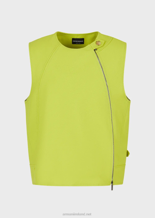 Men 086V1057 Gilet With Zip In Crisp Virgin-Wool Gabardine With A Palm Tree Patch Armani Lime Green