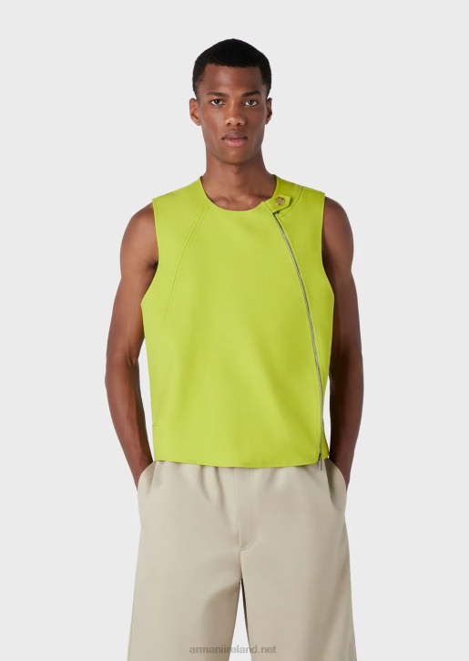 Men 086V1057 Gilet With Zip In Crisp Virgin-Wool Gabardine With A Palm Tree Patch Armani Lime Green